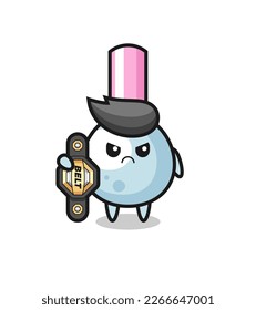 cotton bud mascot character as a MMA fighter with the champion belt , cute style design for t shirt, sticker, logo element