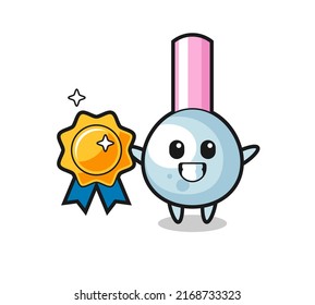 cotton bud mascot illustration holding a golden badge , cute style design for t shirt, sticker, logo element