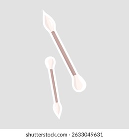 Cotton Bud Vector Sticker for Skincare and Hygiene. Flat vector sticker of cotton buds for skincare, makeup, and hygiene use. Ideal for beauty, spa, cosmetic, and healthcare-related designs