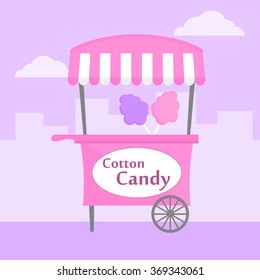 Cotton candy cart vector illustration, flat detailed design.