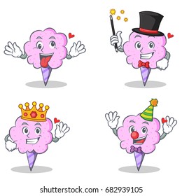 Cotton candy character set with crazy magician king clown