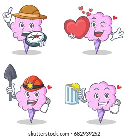 Cotton candy character set with explorer heart miner juice