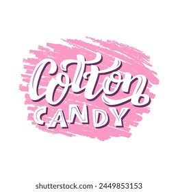 Algodón Candy frase de letras de color sobre fondo texturizado. Ilustración vectorial dibujada a mano con la decoración del texto para la Plantilla y el Anuncio. Cotización linda positiva para el cartel o la cartelera de los productos dulces