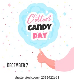 Cotton candy day vector illustration on white background. Candy floss in hand kid cartoon vector illustration