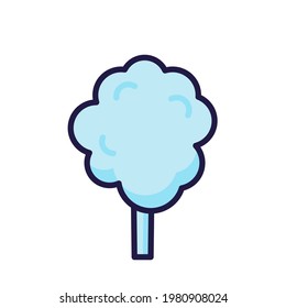 Cotton candy emoji vector character. Anime style cartoon sweet food. Funny kawaii face isolated clipart drawing. Carnival party cloud snack. Cute illustration.