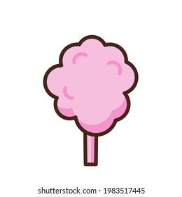 Cotton candy emoji vector character. Anime style cartoon sweet food. Funny kawaii face isolated clipart drawing. Carnival party cloud snack. Cute illustration.