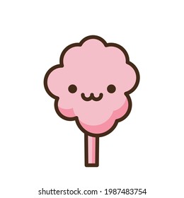 Cotton candy emoji vector character. Anime style cartoon sweet food. Funny kawaii face isolated clipart drawing. Carnival party cloud snack. Cute illustration.