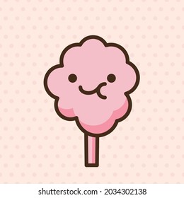 Cotton candy emoji vector character. Anime style cartoon sweet food. Funny kawaii face isolated clipart drawing. Carnival party cloud snack. Cute illustration.