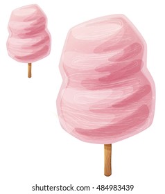 Cotton candy (Fairy floss) on stick. Cartoon vector icon isolated on white background. Series of food and ingredients for cooking.