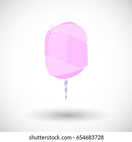 Cotton candy floss icon, Flat design of sweet food with round shadow, cartoon vector illustration