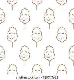 Cotton candy fun fluffy seamless vector pattern. Simple cute gold line and white background wallpaper wrap. Sweet treat package paper design.
