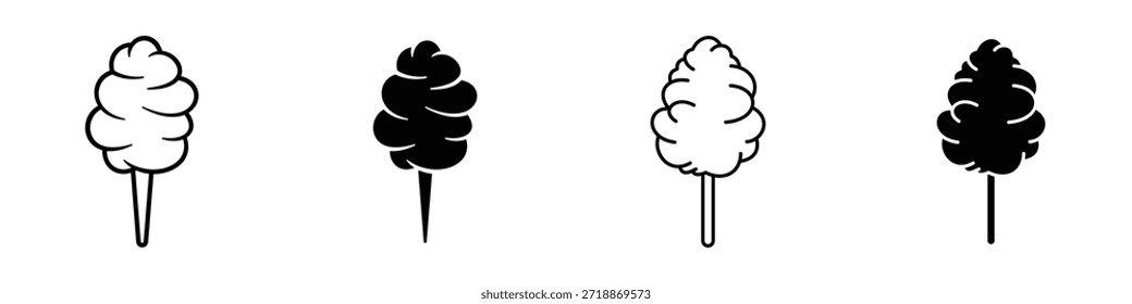 Icono del caramelo del algodón en paquete lineal y Clipart del estilo en el fondo blanco.