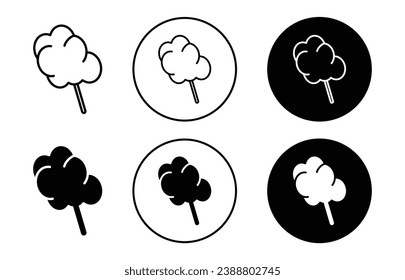Juego de iconos de caramelos de algodón. Símbolo vector de flote de azúcar en color negro relleno y delineado.