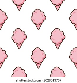 Cotton Candy Icon Vector Seamless Pattern. Sweet Dessert Cloud Food. Funny Isolated Clipart Drawing. Carnival Party Baby And Kids Snack. Cute Illustration.