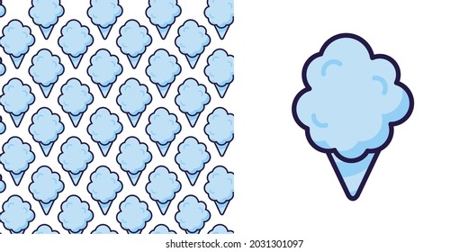 Cotton candy icon vector seamless pattern. Sweet dessert cloud food. Funny isolated clipart drawing. Carnival party baby and kids snack. Cute illustration.