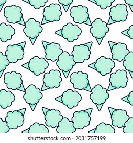 Cotton candy icon vector seamless pattern. Sweet dessert cloud food. Funny isolated clipart drawing. Carnival party baby and kids snack. Cute illustration.