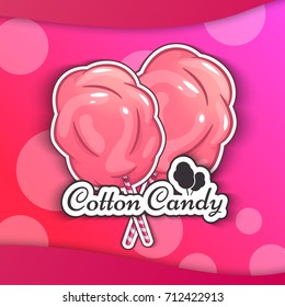 Cotton Candy Isolated Logo Emblem for Your Products, Vector Illustration of Handmade. Symbol of a cloud of sugar, dessert icons.