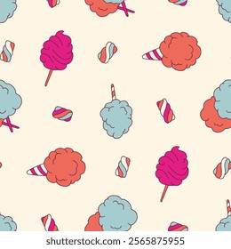 Cotton Candy Marshmallow Vector Seamless Pattern illustration for Print, Wallpaper, Decoration.