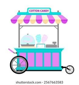 Cotton Candy Outdoor Street Market Fair Kiosk Color Illustration Vector Icon