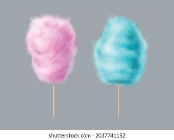 Cotton candy pink blue sweet cloud. Realistic vector.