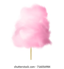 Cotton candy. Pink sugar clouds. Realistic 3d  icon. Vector illustration for your design.