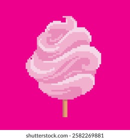 cotton candy pixel art, vector illustration on isolated background.