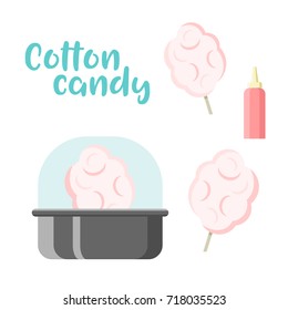 Cotton candy set. Colorful vector constructor, cartoon style, isolated on white background