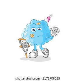 the cotton candy sick with limping stick. cartoon mascot vector