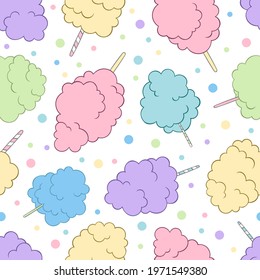 Cotton candy. Summer sweetness. Cartoon print. Seamless vector pattern (background).