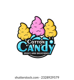 Caramelos de algodón dulce y delicioso logo de diseño vectorial para productos de etiqueta, logo de tienda, sello, banner y más