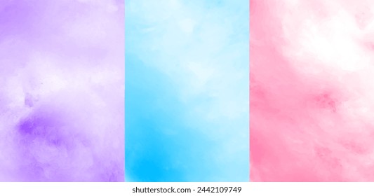 Textura de caramelo de algodón y fondos en púrpura, rosa, colores azules, ilustración vectorial. Antecedentes de un evento infantil. 