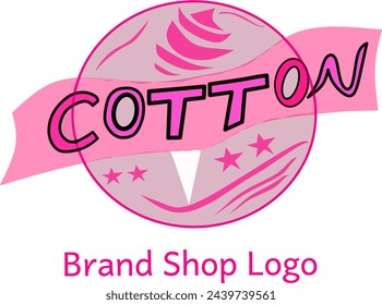 Cotton candy vector logo with abstract shapes and circles in pink color