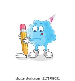 the cotton candy write with pencil. cartoon mascot vector