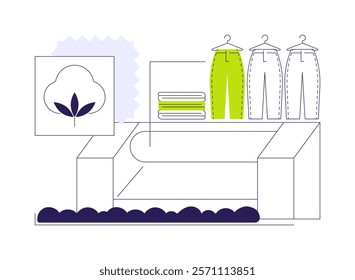Cotton carding abstract concept vector illustration. Cotton coming off of picking machine, fabrics carding, jeans production, denim manufacturing, textiles and clothing abstract metaphor.