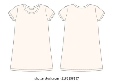 Cotton chemise technical sketch. Light milk color. Nightdress for woman. Sleepwear CAD mockup. Back and front view. Design for packaging, fashion catalog. Fashion vector illustration