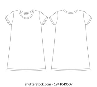 Cotton chemise technical sketch. Nightdress for woman. Sleepwear CAD mockup. Back and front view. Design for packaging, fashion catalog. Fashion vector illustration