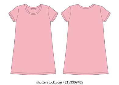 Cotton chemise technical sketch. Nightdress for woman. Pudra color. Sleepwear CAD mockup. Back and front view. Design for packaging, fashion catalog. Fashion vector illustration