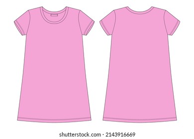 Cotton chemise technical sketch. Pink color. Nightdress for woman. Sleepwear CAD mockup. Back and front view. Design for packaging, fashion catalog. Fashion vector illustration