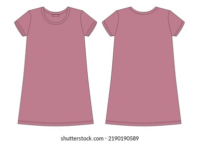 Cotton chemise technical sketch. Pudra color. Nightdress for woman. Sleepwear CAD mockup. Back and front view. Design for packaging, fashion catalog. Fashion vector illustration