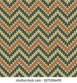 Cotton chevron stripes knitted texture geometric seamless pattern. Jumper hosiery textile print. Traditional seamless knitted pattern. Cozy textile print design.