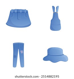 Cotton clothing icons set cartoon vector. Basic wardrobe element. Casual outfit