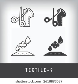 Cotton, clothing, organic, measuring and textile designs. Simple linear and flat artistic art icon set.