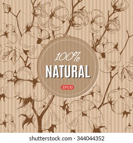 Cotton clothing store concept with whith stems of cotton plants on cardboard. Perfect design for advertising, farming industry, bio product business. Business identity for agricultural industry.
