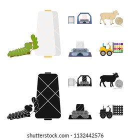 Cotton, coil, thread, pest, and other web icon in cartoon,black style. Textiles, industry, gear icons in set collection.