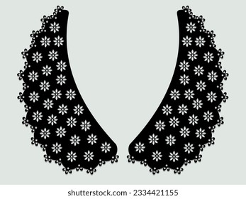 vector de diseño de encaje de cuello de algodón. plantilla de esbozo de recorte técnico de vista frontal. detalle de corte por láser de línea de cuello con algodón de encaje vintage. adorno decorativo de bordado de eyelet para el borde de tela.