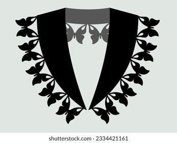 cotton collar lace design vector. front view technical trim sketch template. neckline laser cut detail with vintage lace cotton. eyelet embroidery decorative ornament for fabric border.