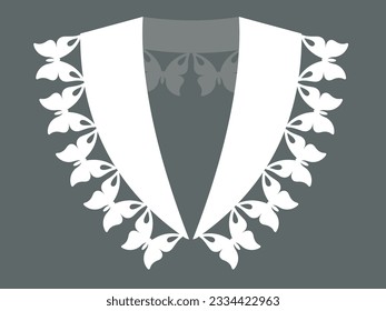 vector de diseño de encaje de cuello de algodón. plantilla de esbozo de recorte técnico de vista frontal. detalle de corte por láser de línea de cuello con algodón de encaje vintage. adorno decorativo de bordado de eyelet para el borde de tela.