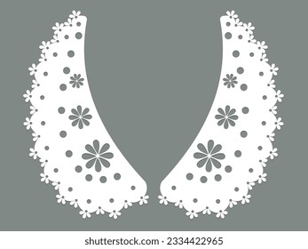 cotton collar lace design vector. front view technical trim sketch template. neckline laser cut detail with vintage lace cotton. eyelet embroidery decorative ornament for fabric border.