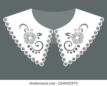 cotton collar lace design vector. front view technical trim sketch template. neckline laser cut detail with vintage lace cotton. eyelet embroidery decorative ornament for fabric border.