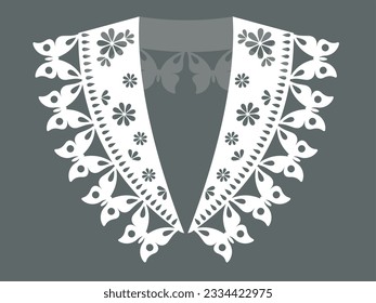 vector de diseño de encaje de cuello de algodón. plantilla de esbozo de recorte técnico de vista frontal. detalle de corte por láser de línea de cuello con algodón de encaje vintage. adorno decorativo de bordado de eyelet para el borde de tela.